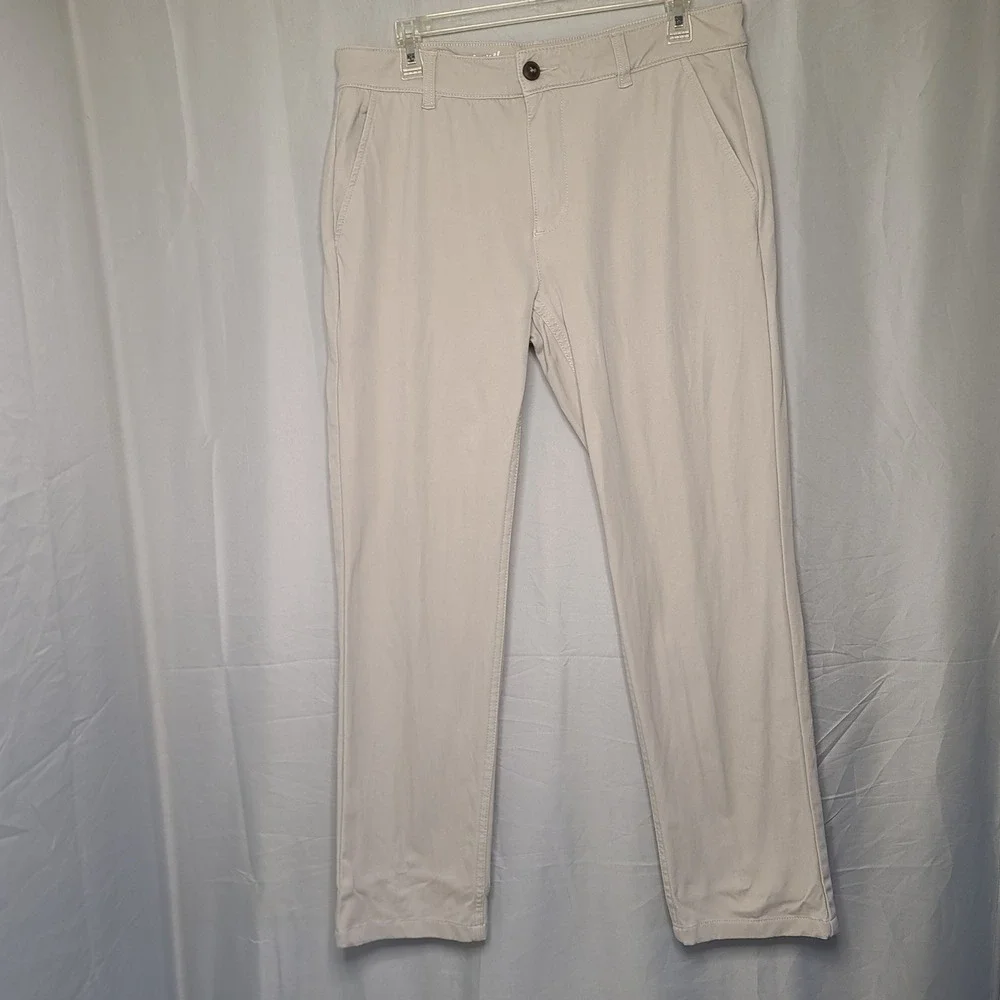 Mugsy Chinos Mens 32x30 Khaki Beige Stretch Cotton Rayon Slim Straight‎ Trousers